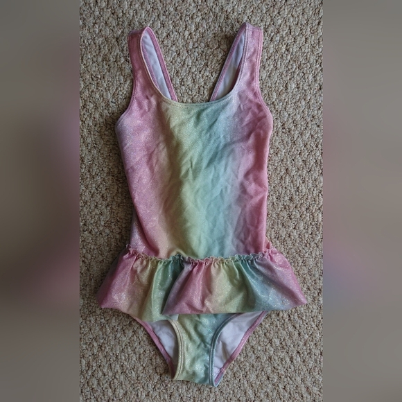 H & M Flounce-trimmed Swimsuit in Shimmer Light pink/ombre Rainbow size 8/10 - Picture 1 of 13